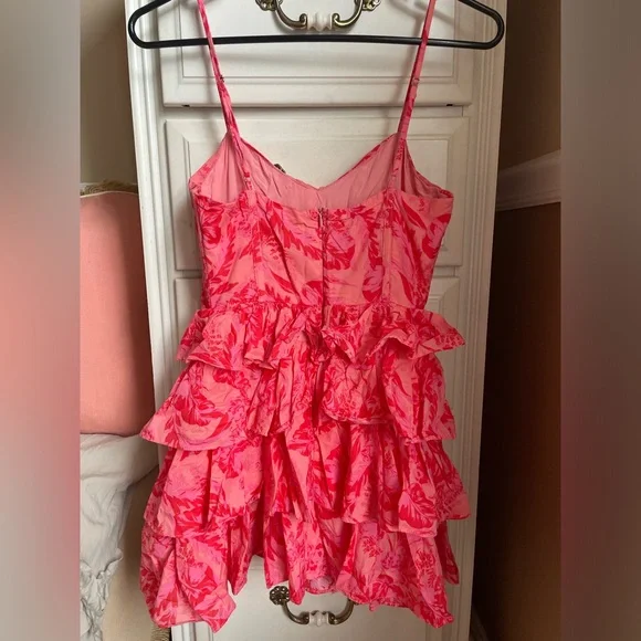 Olivaceous Coral Pink Floral Ruffle Sundress - Picture 5 of 5